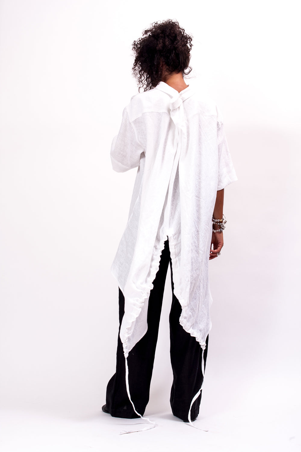 Oversized Asymmetrical White Linen Shirt