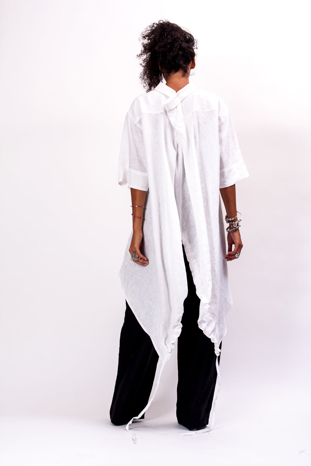 Oversized Asymmetrical White Linen Shirt