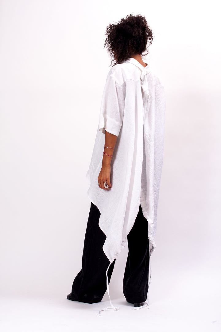 Oversized Asymmetrical White Linen Shirt