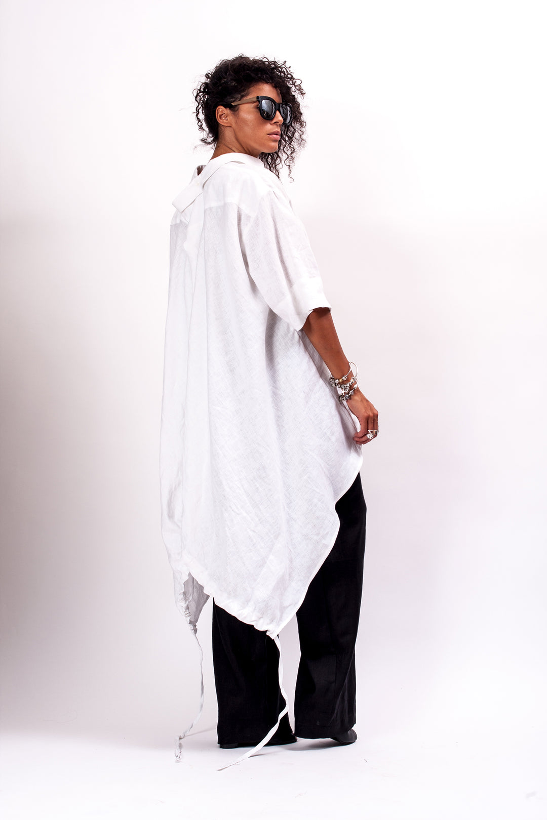 Oversized Asymmetrical White Linen Shirt