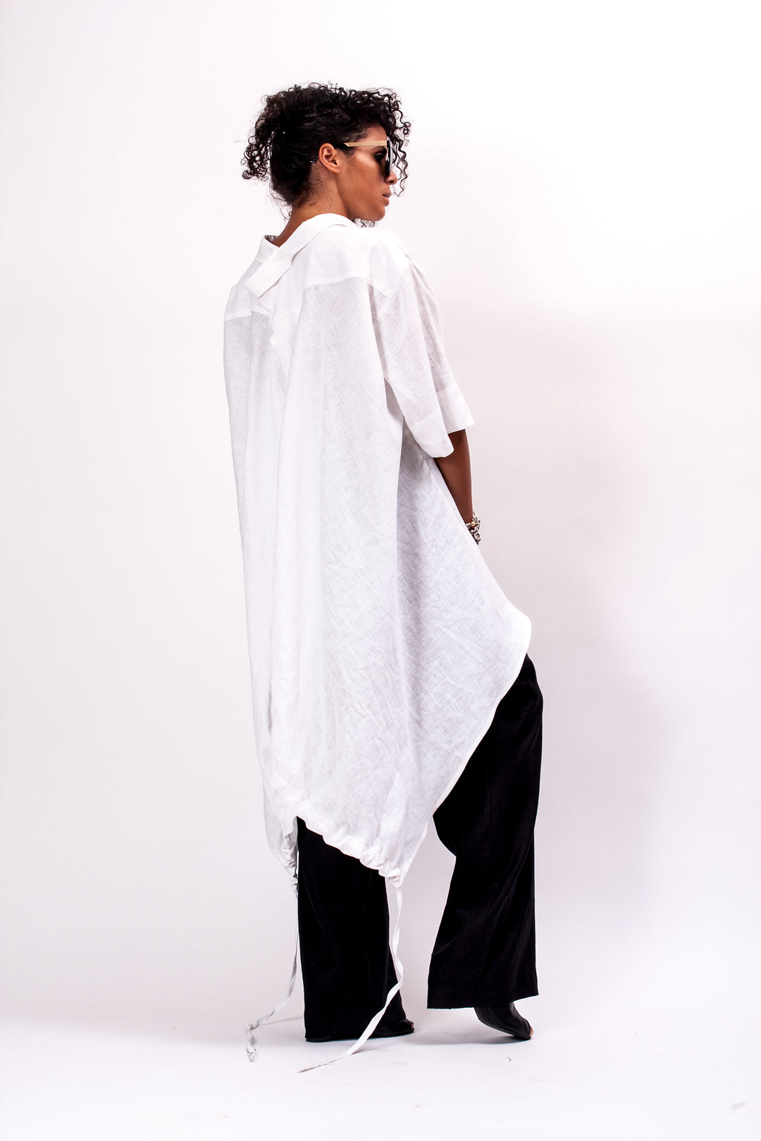 Oversized Asymmetrical White Linen Shirt