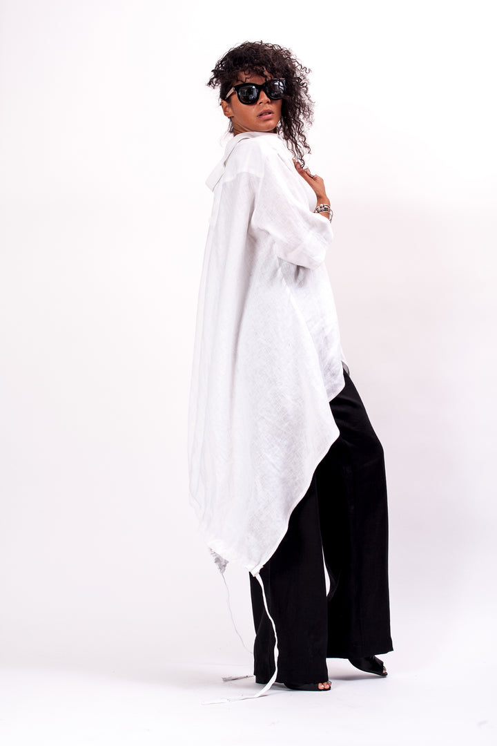 Oversized Asymmetrical White Linen Shirt