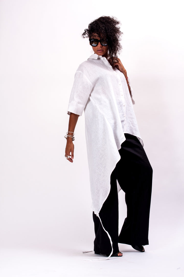 Oversized Asymmetrical White Linen Shirt