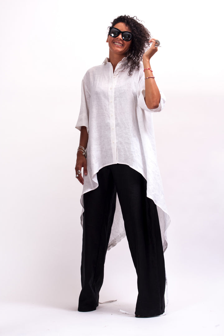 Oversized Asymmetrical White Linen Shirt