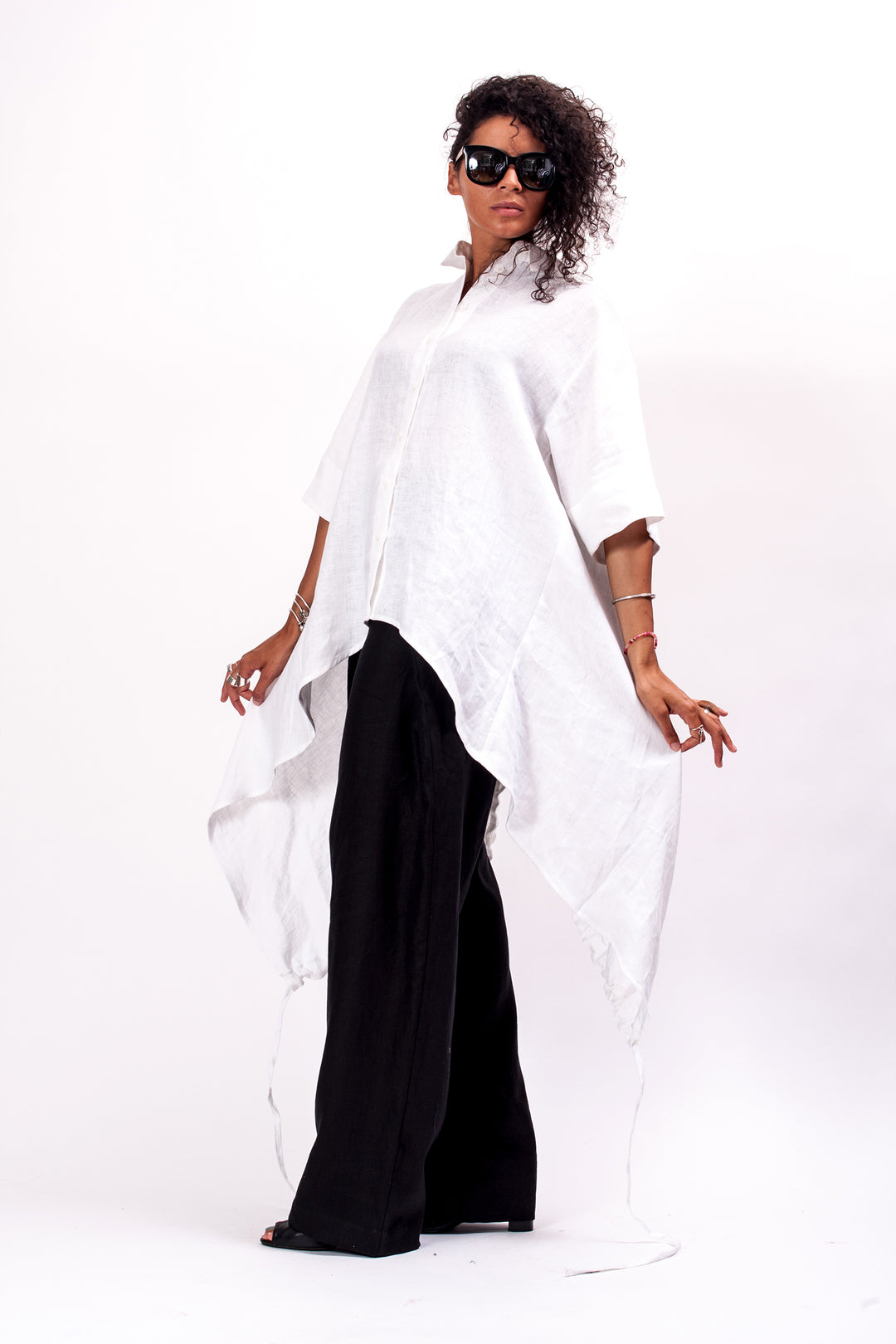 Oversized Asymmetrical White Linen Shirt