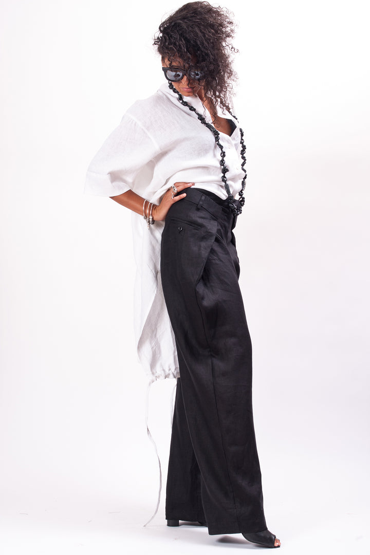 Black Wide Leg Linen Pants