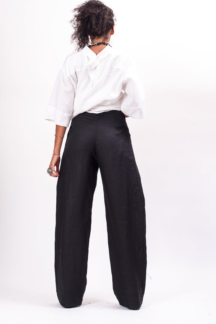 Black Wide Leg Linen Pants