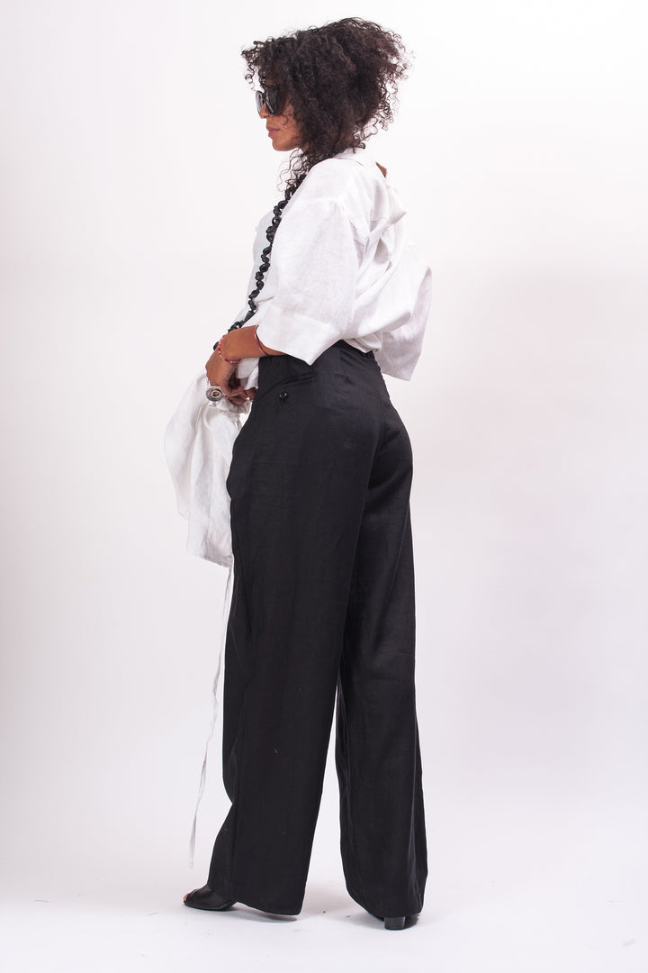 Black Wide Leg Linen Pants