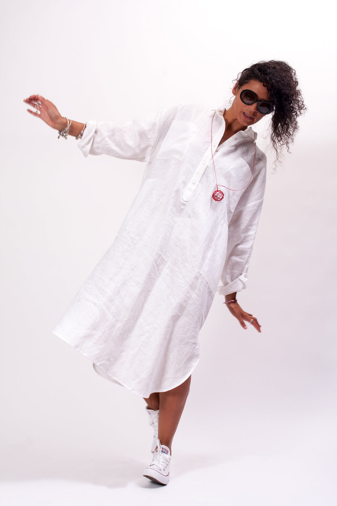 Oversized Ash Rose Linen Shirt Dress