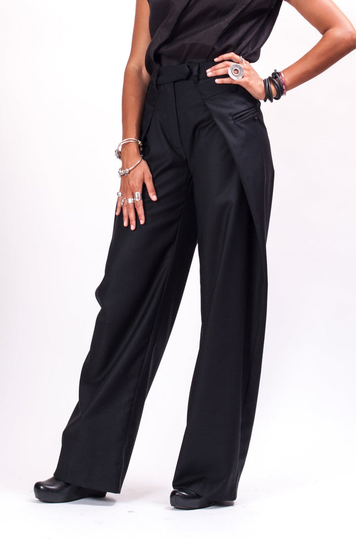 Black Wide Leg Wool Pants