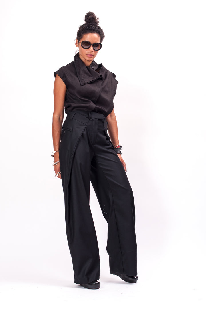 Black Wide Leg Wool Pants