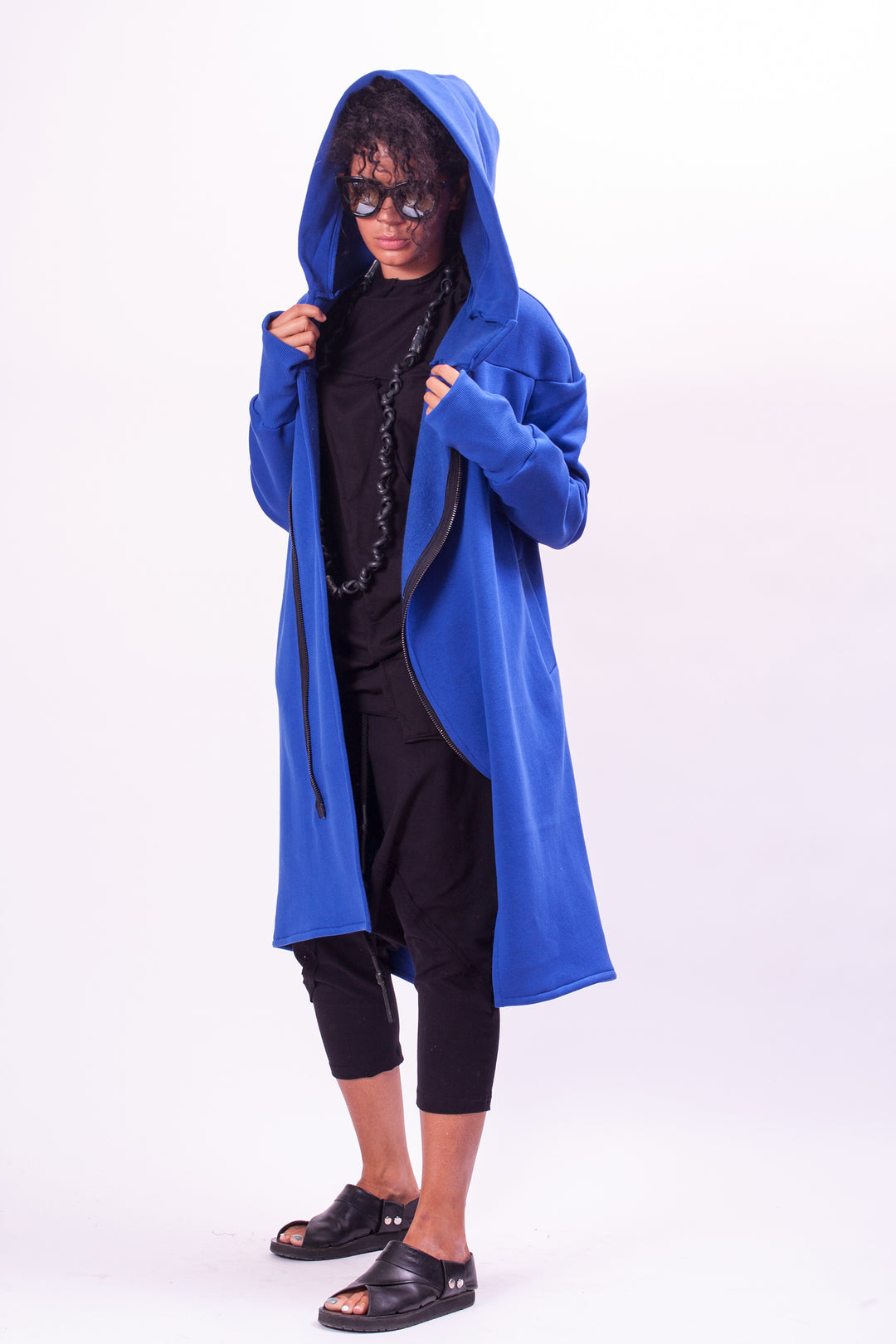 Blue Asymmetrical Hooded Sweatshirt