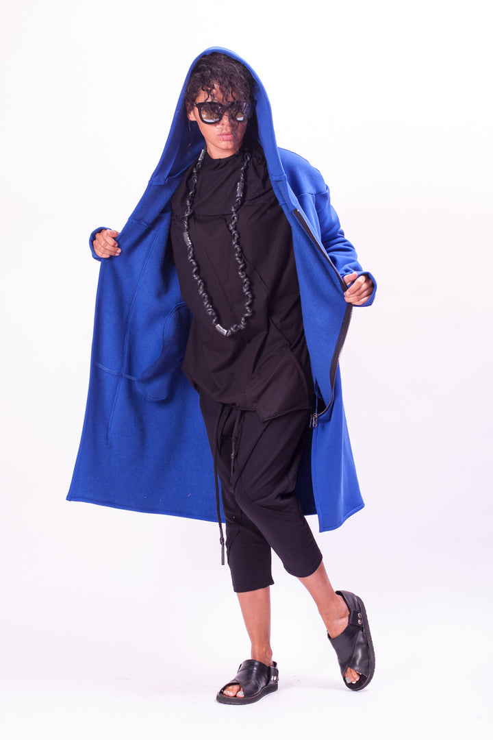 Blue Asymmetrical Hooded Sweatshirt