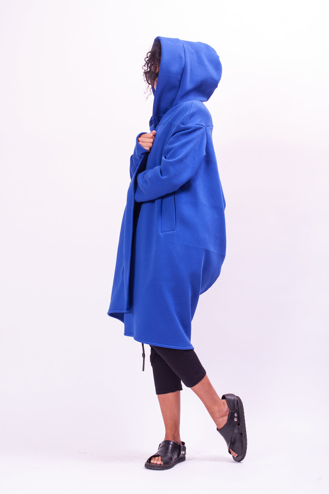 Blue Asymmetrical Hooded Sweatshirt