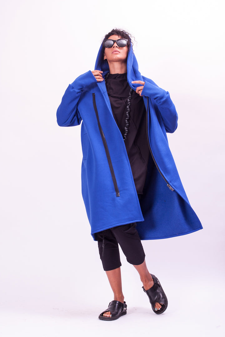 Blue Asymmetrical Hooded Sweatshirt