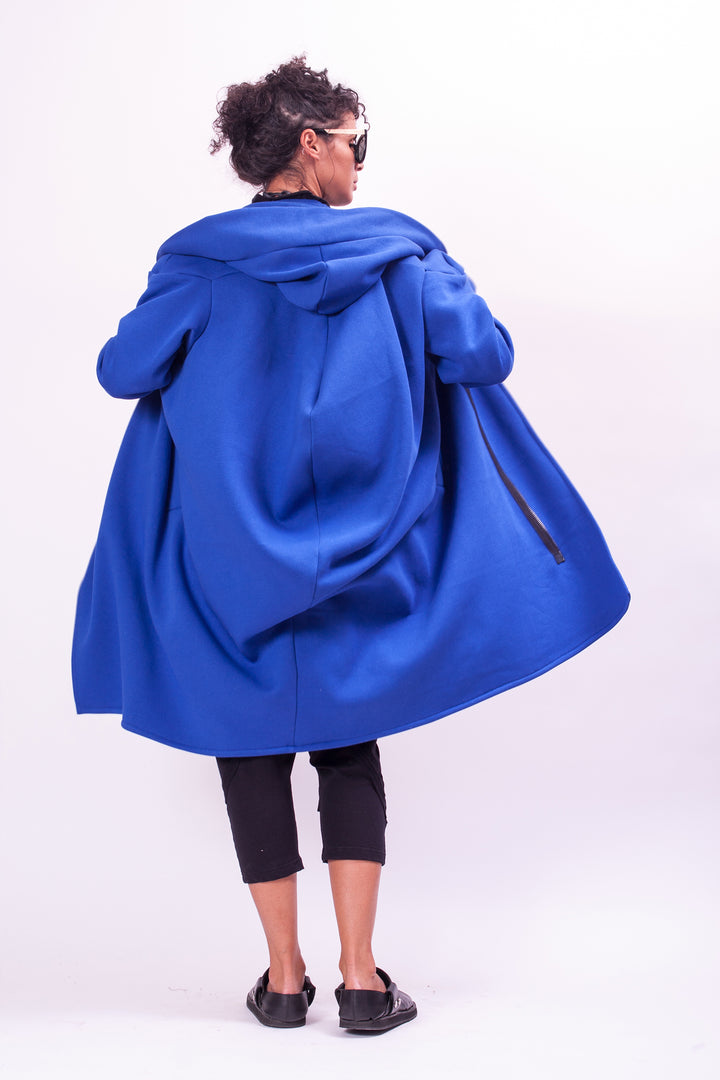 Blue Asymmetrical Hooded Sweatshirt