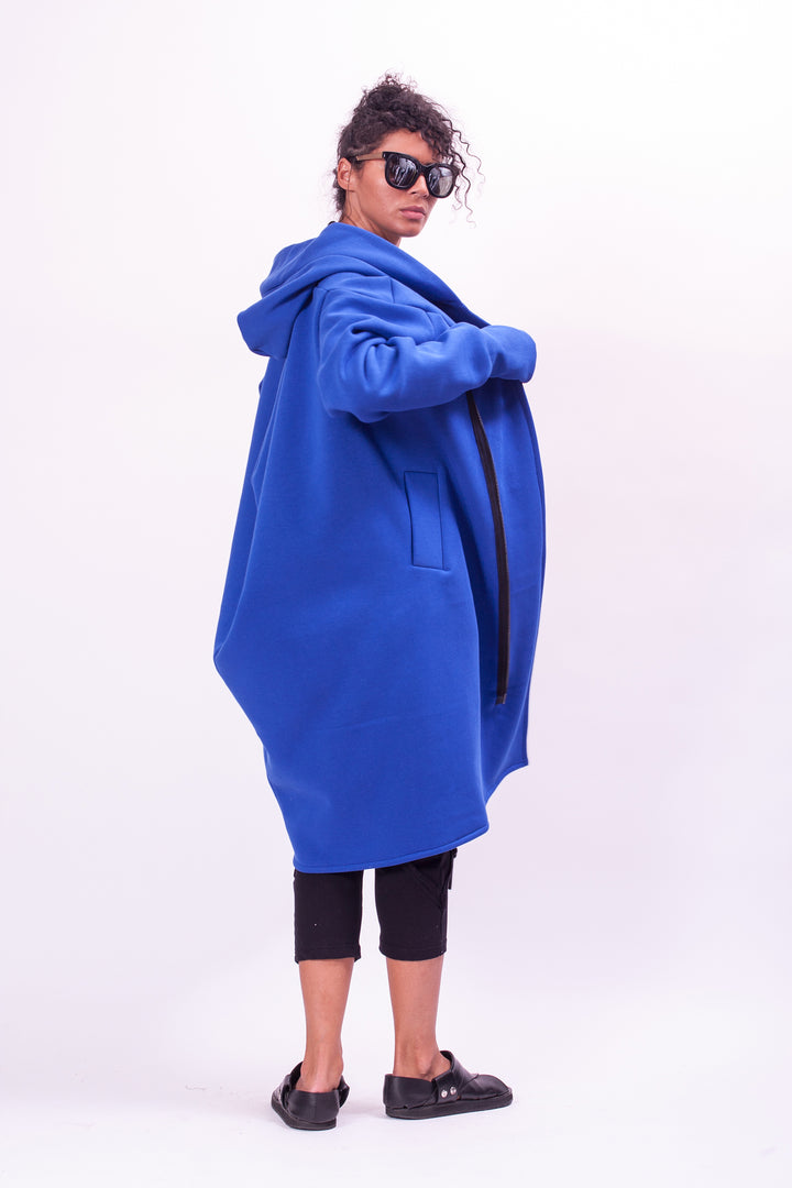 Blue Asymmetrical Hooded Sweatshirt