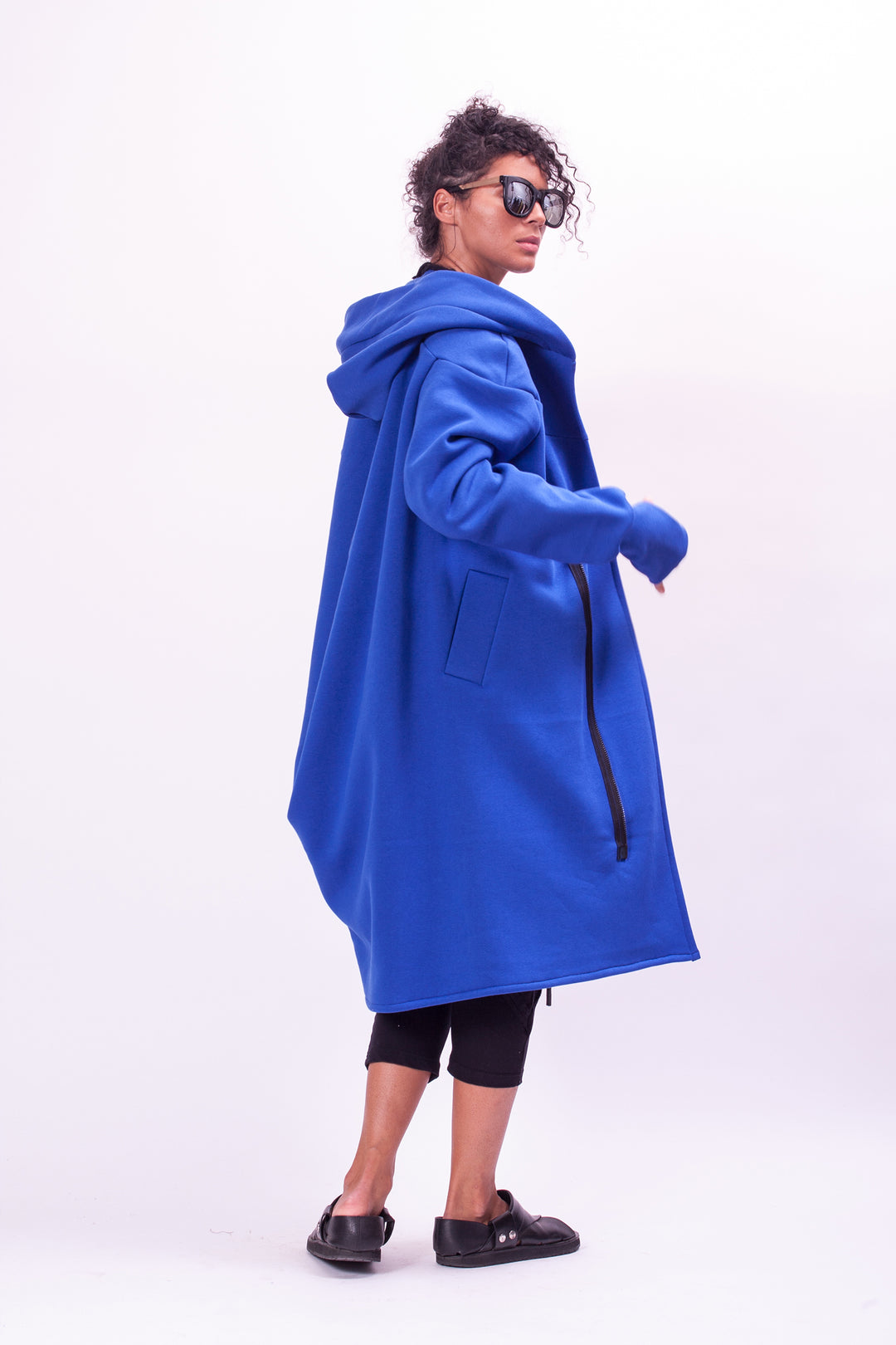 Blue Asymmetrical Hooded Sweatshirt