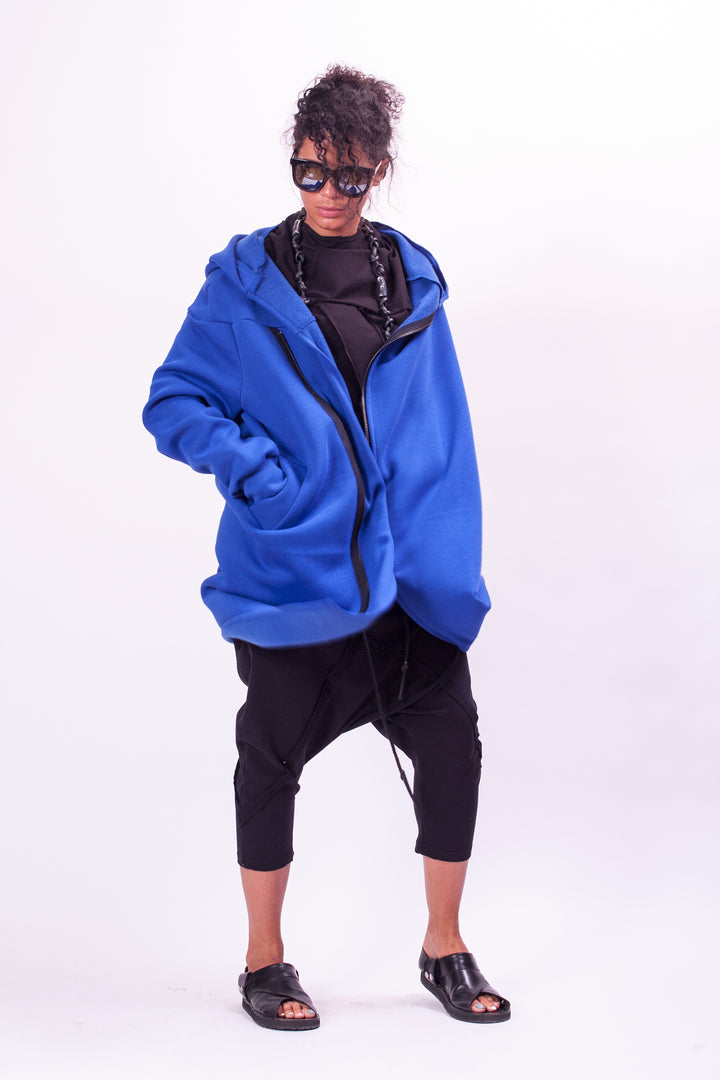 Blue Asymmetrical Hooded Sweatshirt