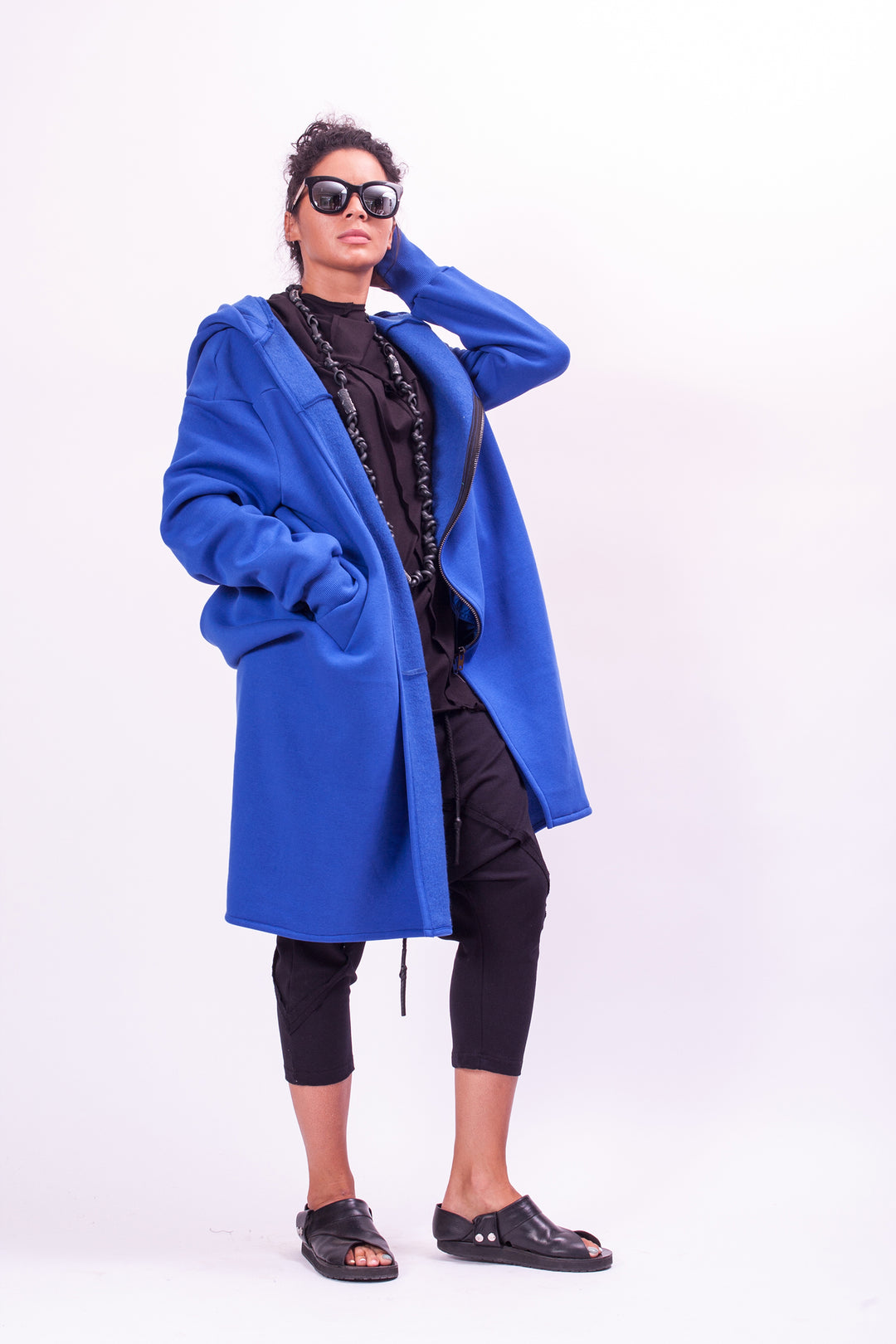 Blue Asymmetrical Hooded Sweatshirt