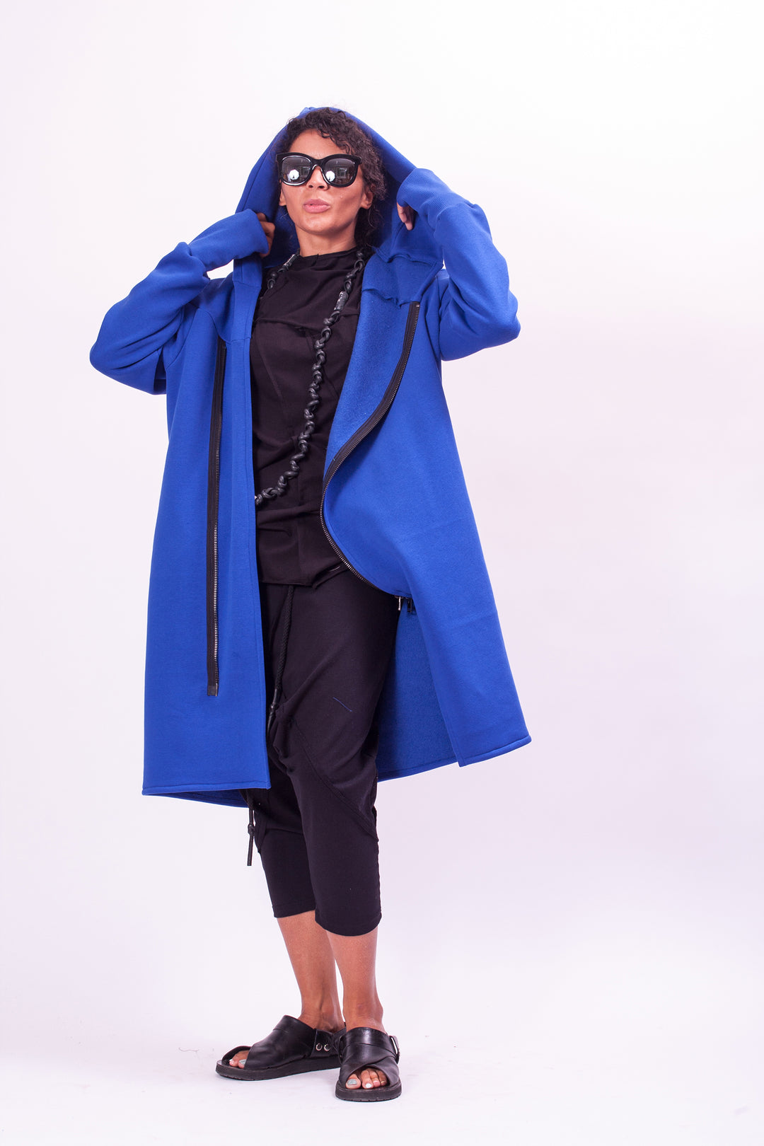 Blue Asymmetrical Hooded Sweatshirt