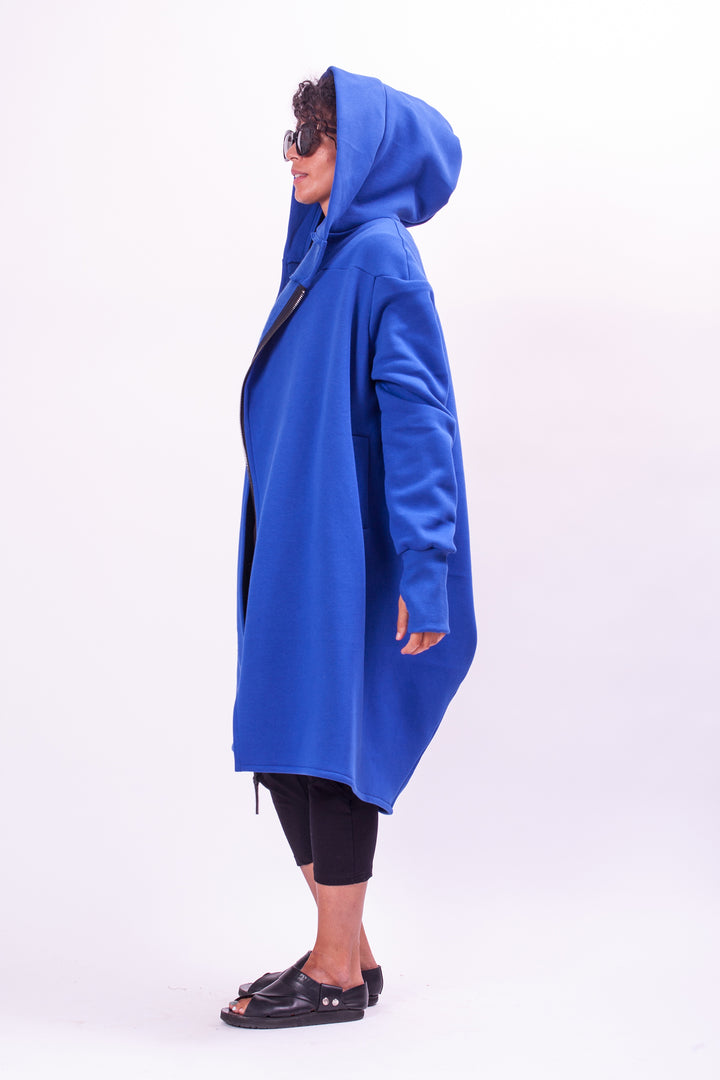 Blue Asymmetrical Hooded Sweatshirt