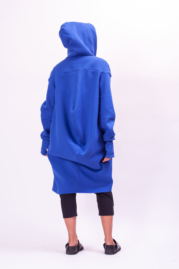 Blue Asymmetrical Hooded Sweatshirt