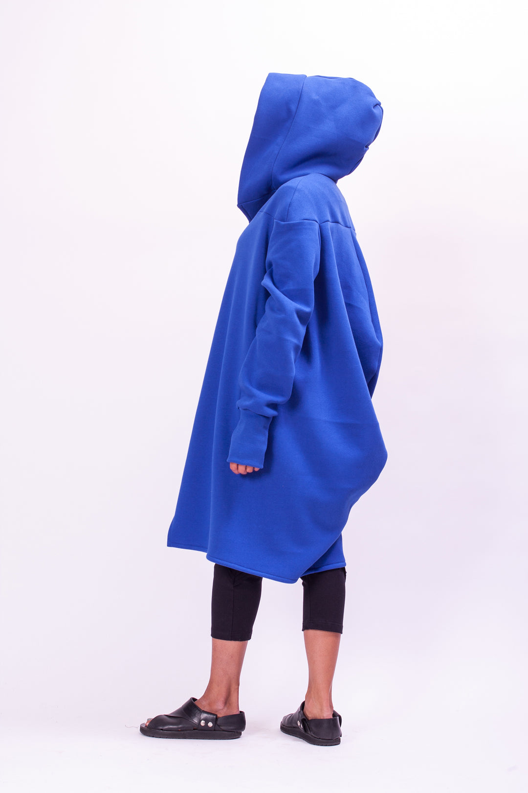 Blue Asymmetrical Hooded Sweatshirt