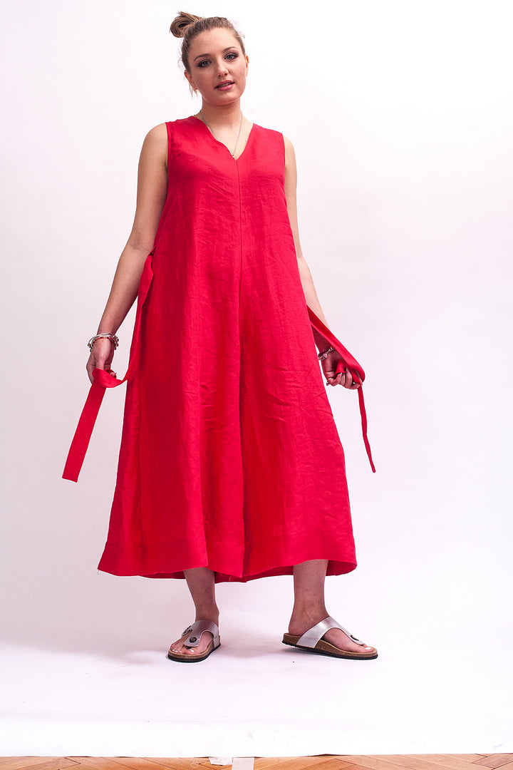 Raspberry Red Linen Jumpsuit