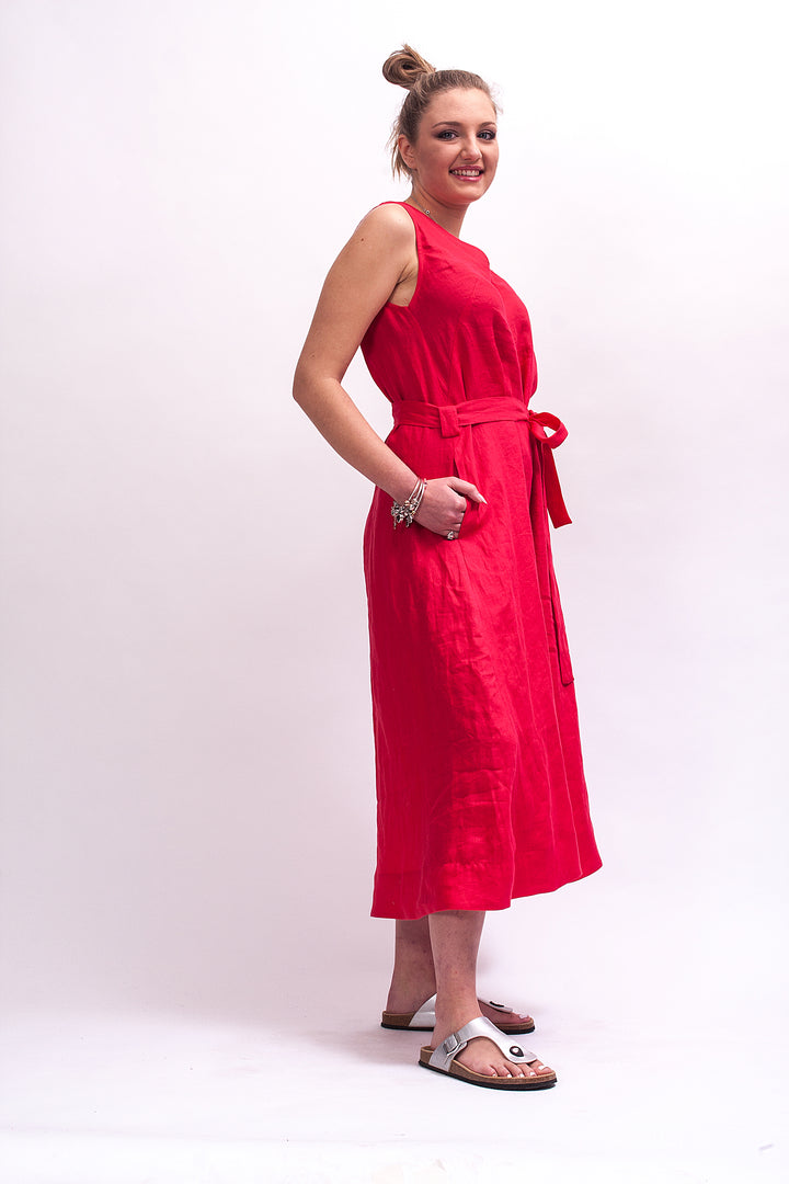 Raspberry Red Linen Jumpsuit