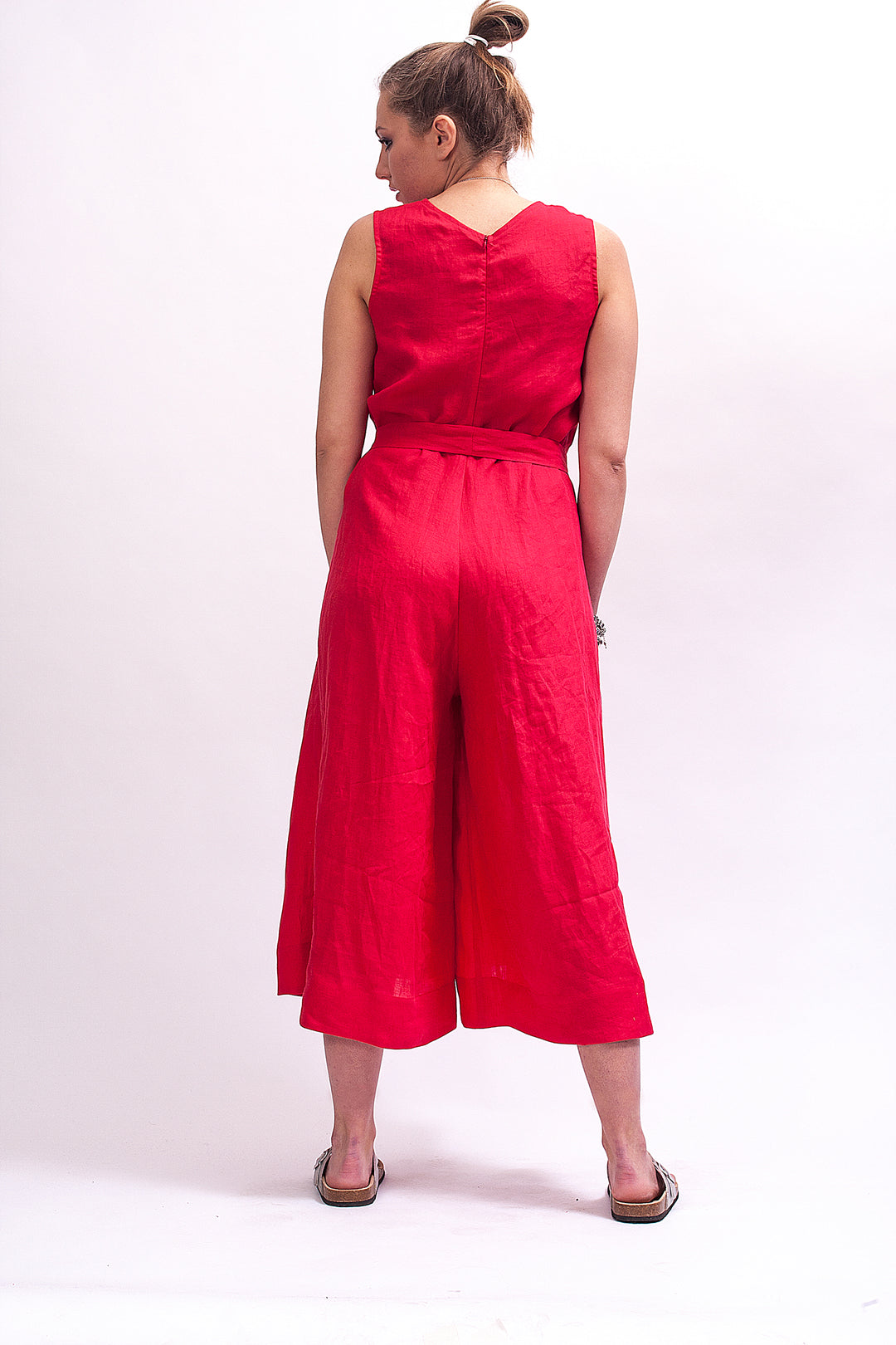 Raspberry Red Linen Jumpsuit