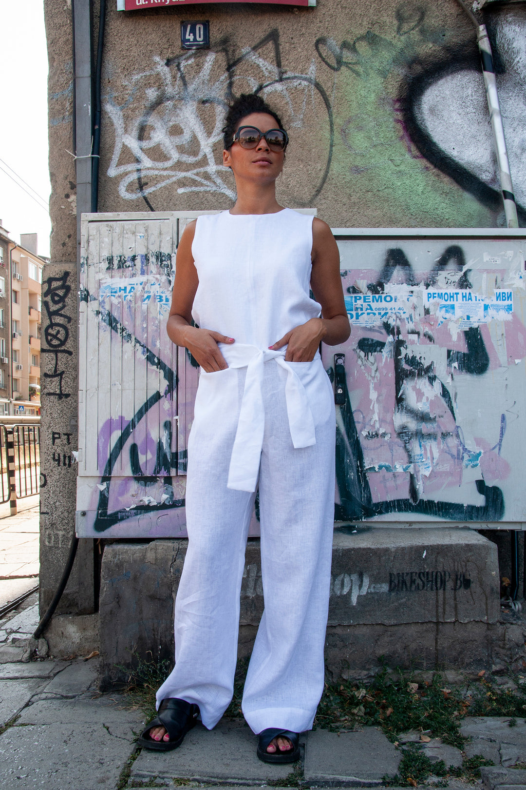 Black Linen Jumpsuit with Belt