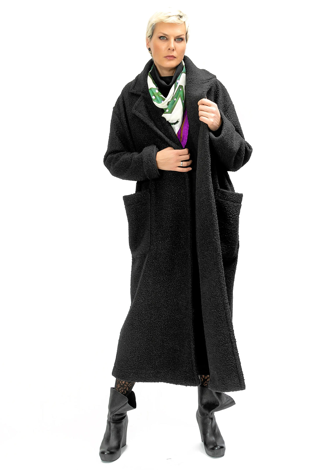 Oversized Long Black Women's Transitional Coat