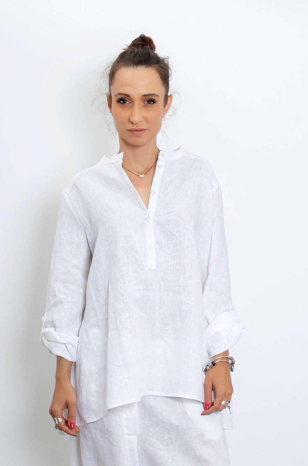 LYDIA WHITE WOMENS LINEN SHIRT
