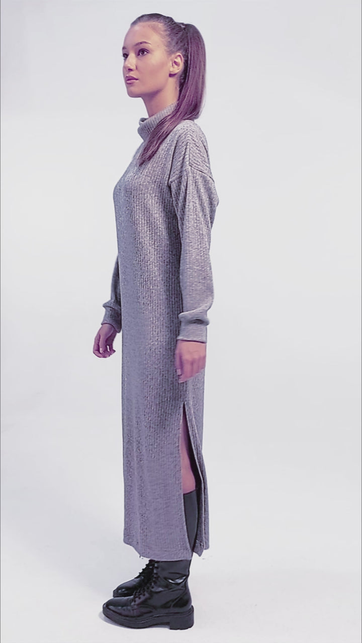 Video - Soft Knit Winter Maxi Dress with Side Slits