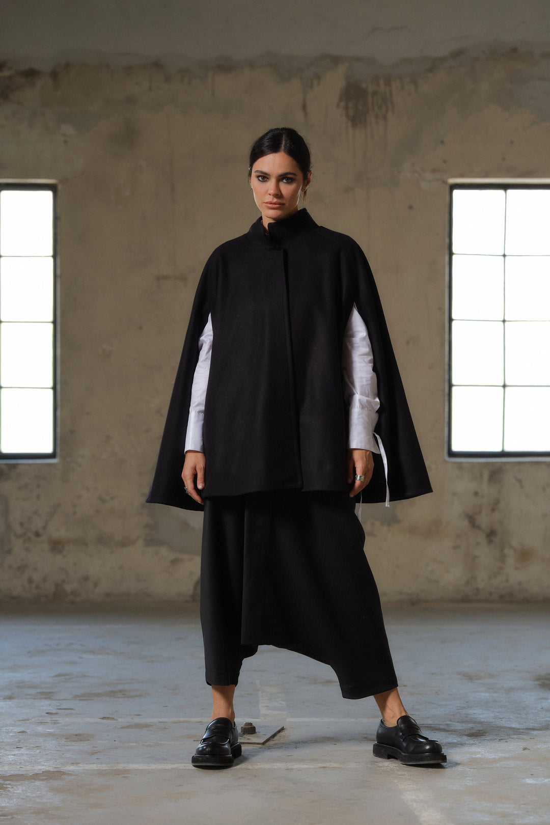 Elegant winter wool cape in black