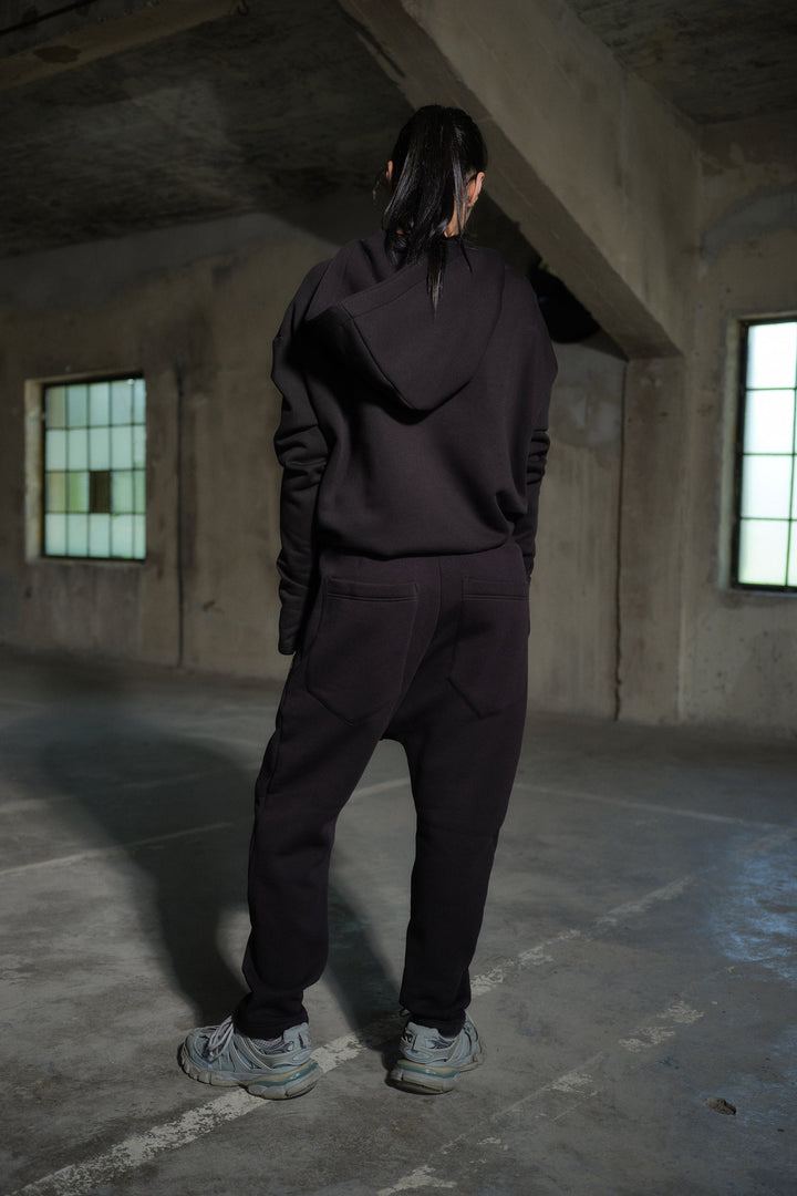 Black cotton tracksuit women - activewear two piece set