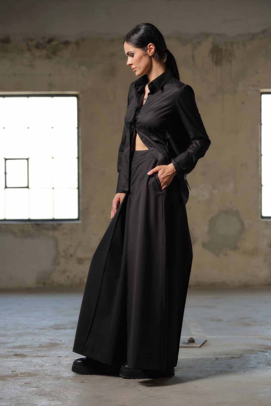 Black wide leg wool pants women, Avant garde merino wool palazzo pants, Extravagant skirt - pants women, Fall clothing, Slow fashion