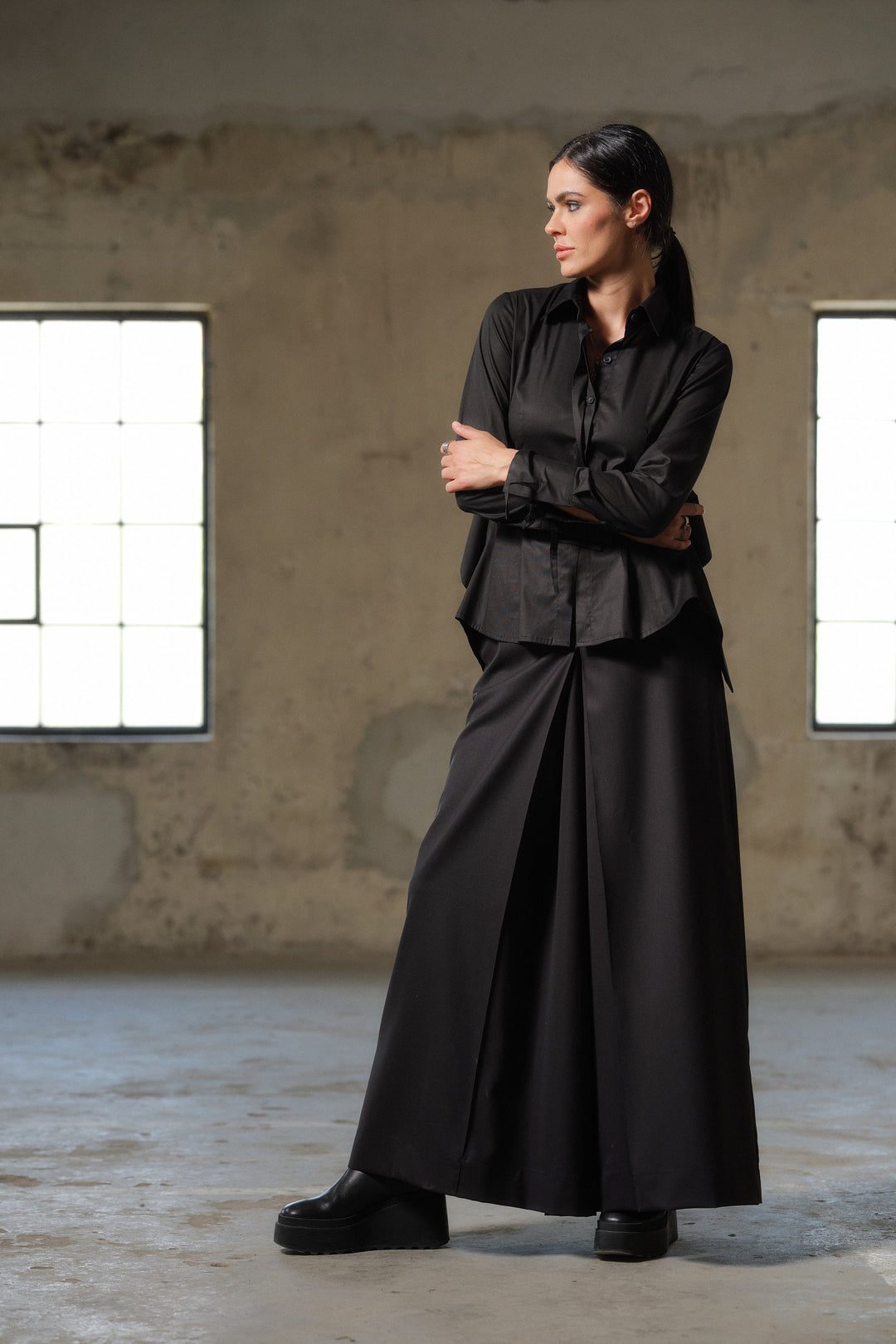 Black wide leg wool pants women, Avant garde merino wool palazzo pants, Extravagant skirt - pants women, Fall clothing, Slow fashion