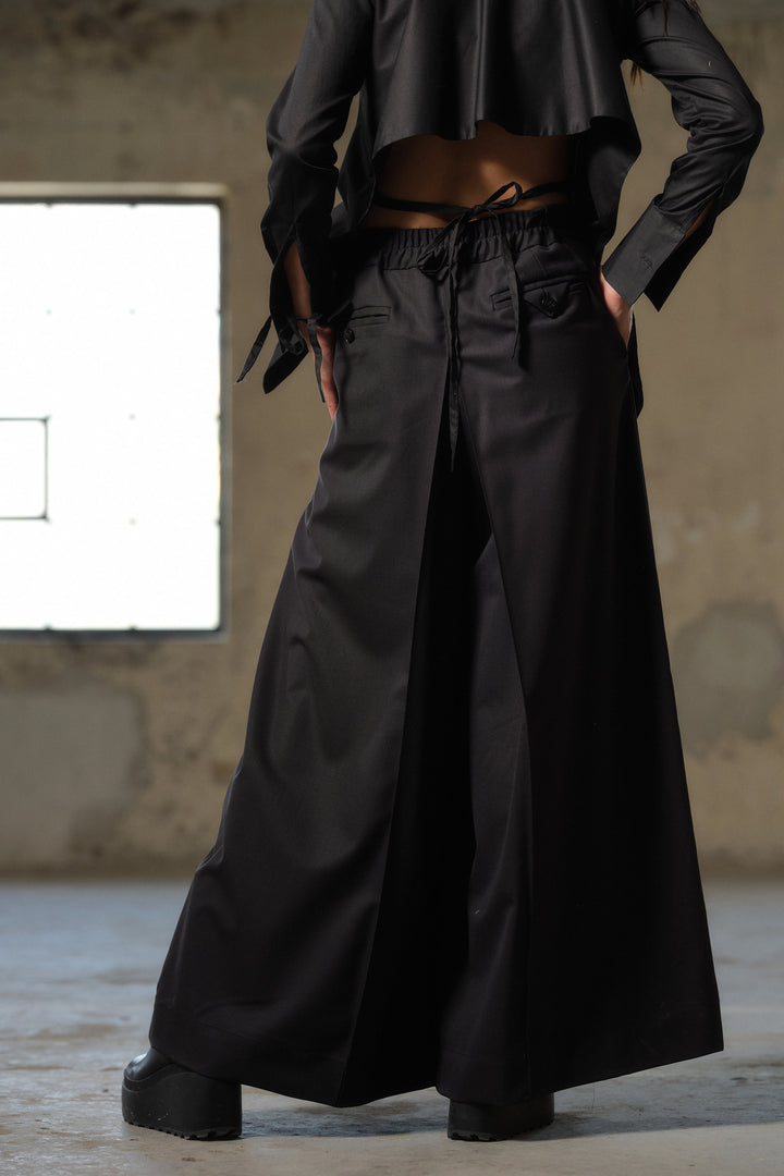 Black wide leg wool pants women, Avant garde merino wool palazzo pants, Extravagant skirt - pants women, Fall clothing, Slow fashion