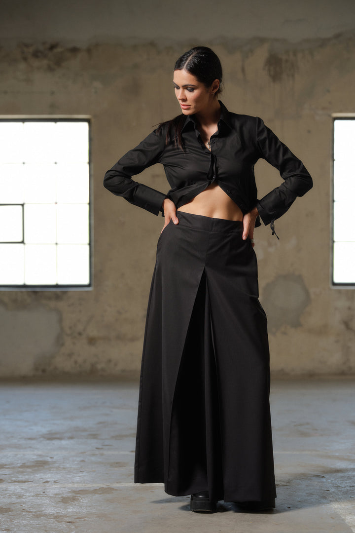 Black wide leg wool pants women, Avant garde merino wool palazzo pants, Extravagant skirt - pants women, Fall clothing, Slow fashion